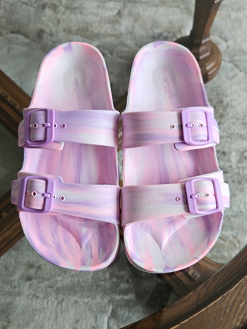 Cat & Jack Pink and Purple Marble Slide Sandals with Double Buckles - Girls